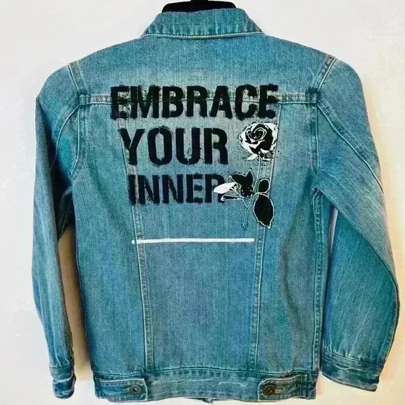 Art Class Denim Jacket with Embrace Your Inner Rose on back - Picture 1 of 7